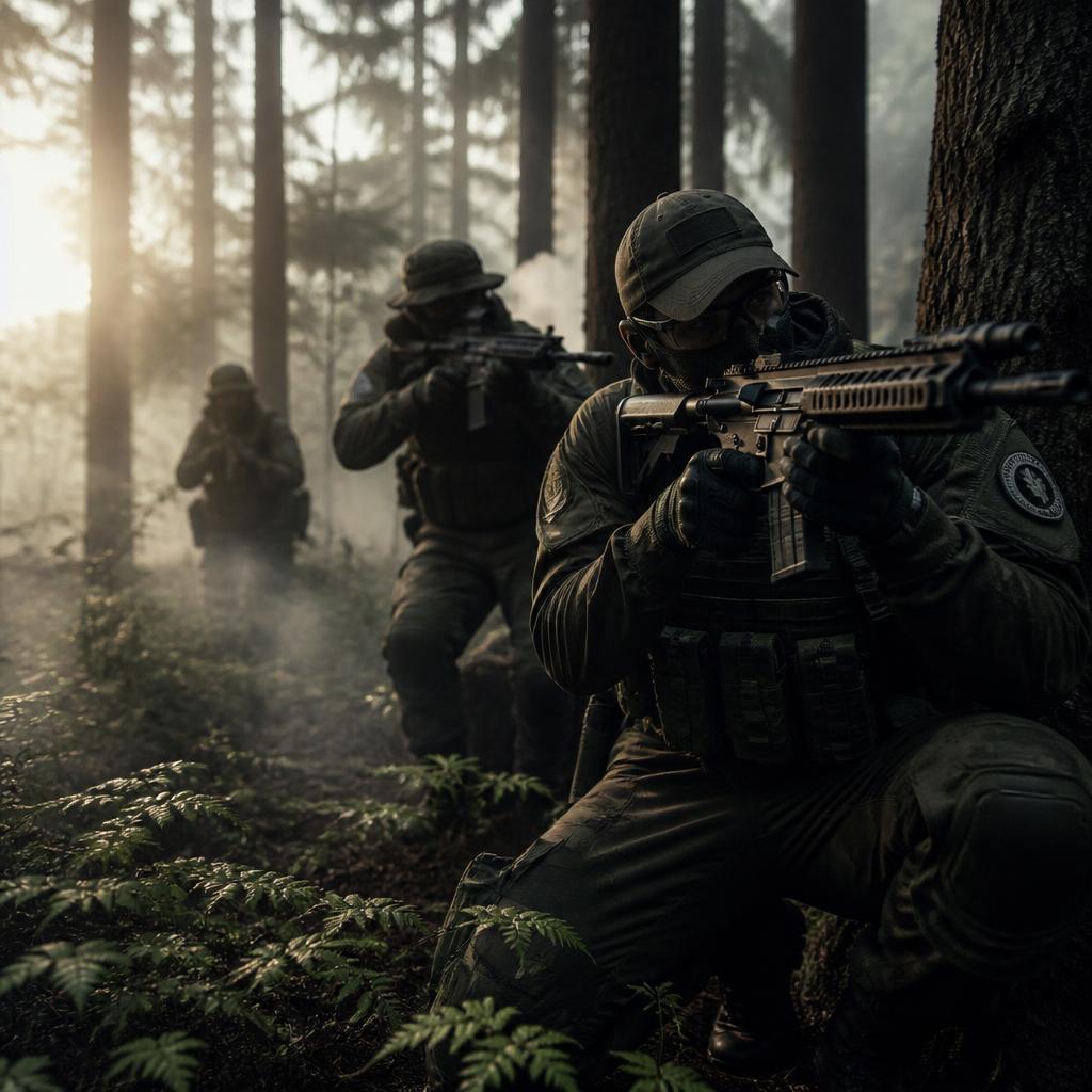 Squadra softair in azione nella foresta